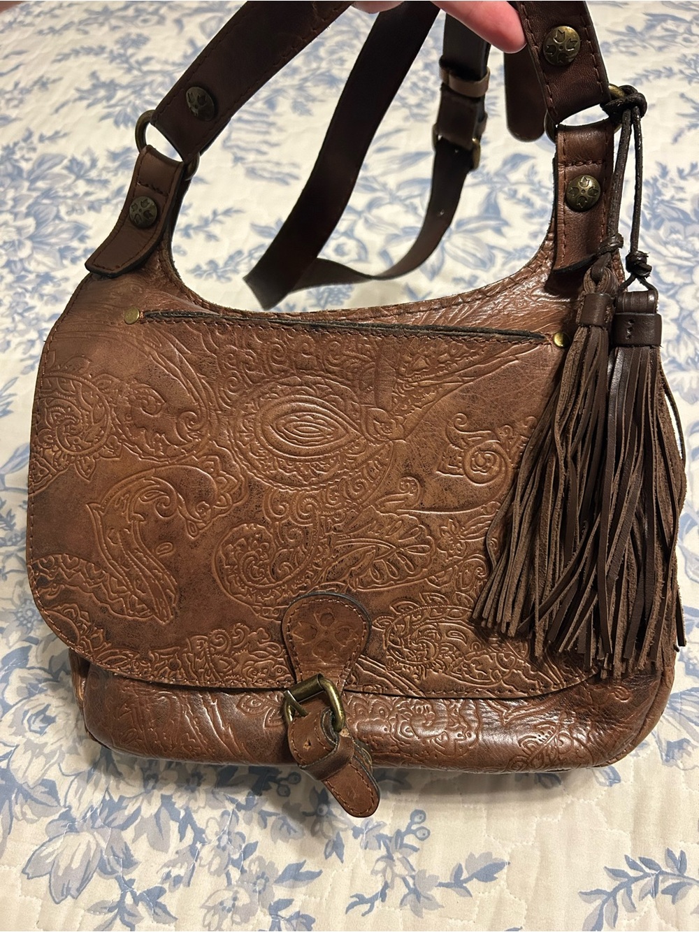 Patricia Nash Brown Embossed Leather Crossbody